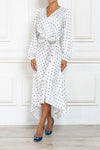 Polka Dot Wrap Dress with puff sleeves in white