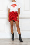Rose Detail Mini Skirt in red
