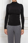 Black Asymmetric Ruched Long Sleeved Top