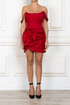 Sculptural Rose Mini Dress in Red