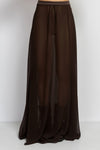 Front slit georgette maxi skirt in butter in chocolate brown