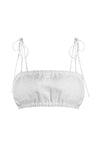 Spaghetti strap rushed linen crop top in white