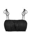 Spaghetti strap rushed linen crop top in black