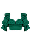 Linen off shoulder frill crop top in green