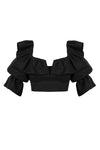 Linen off shoulder frill crop top in black