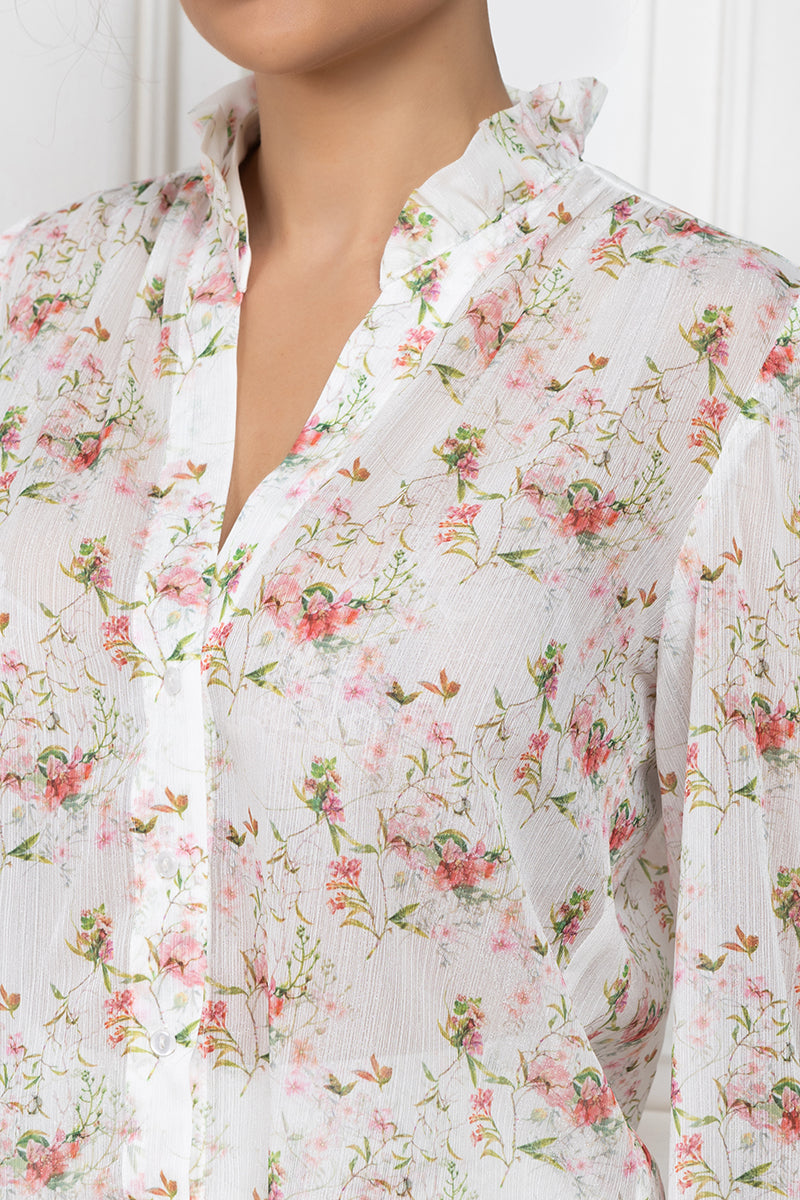 Chiffon shirt with spring flowers