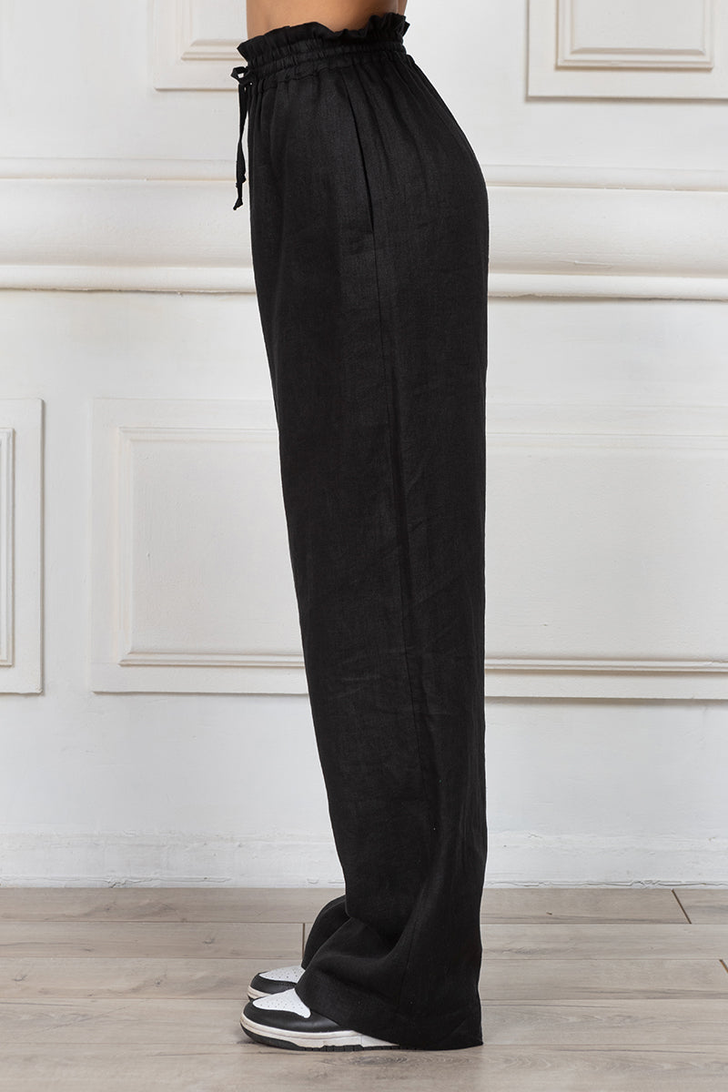 Long linen trousers in black