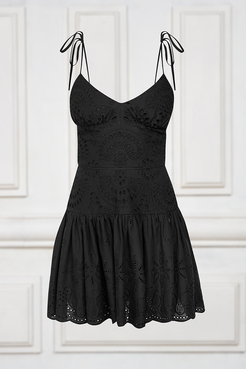 English embroidery cotton dress in black