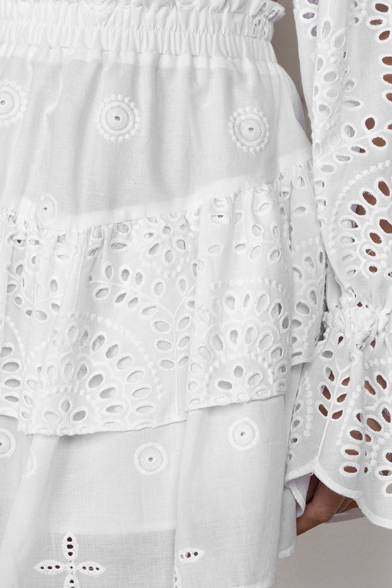 White top with English embroidery and sleeves