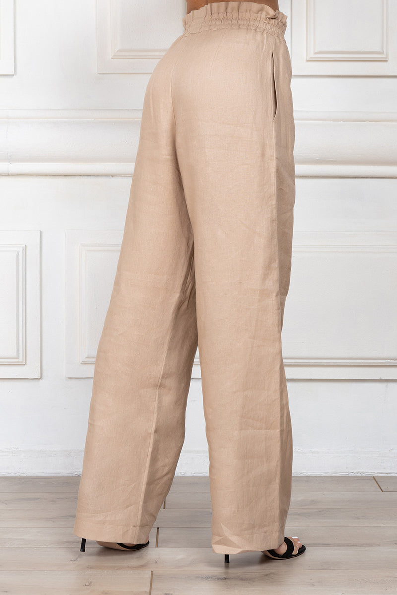 Long linen pants in beige