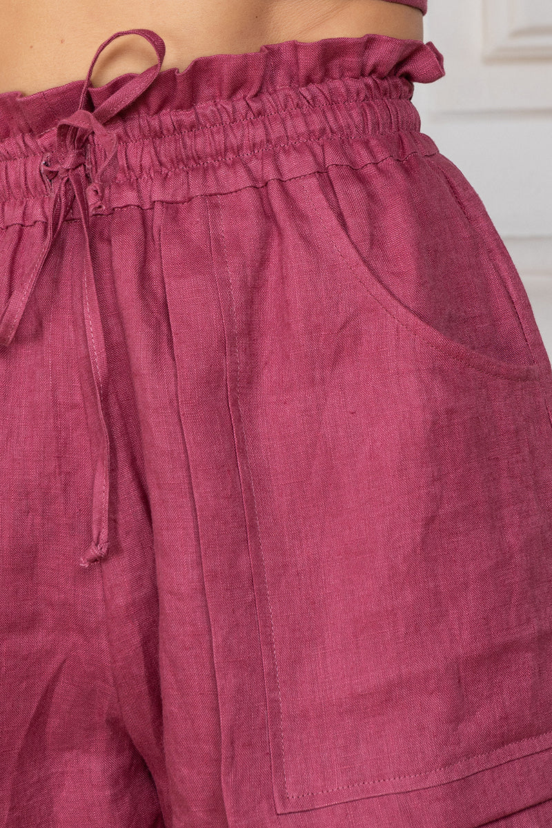 Bordeaux linen shorts with pockets