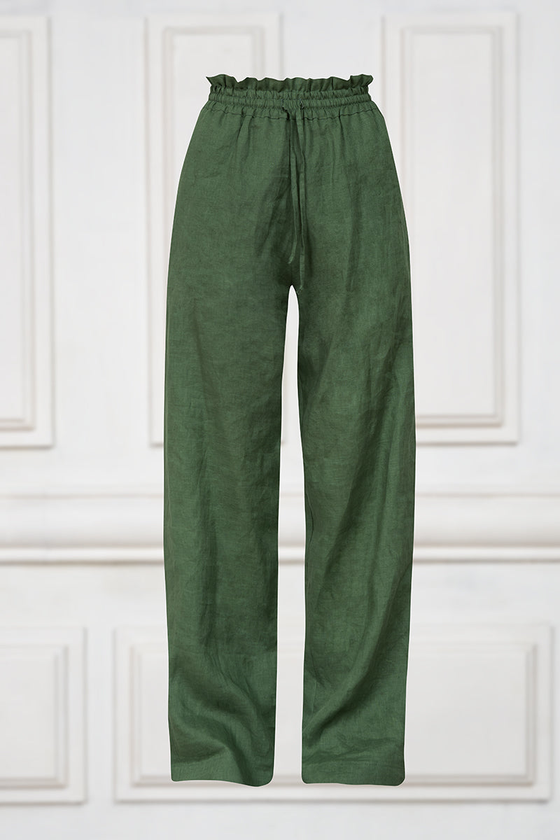 Long linen pants in green