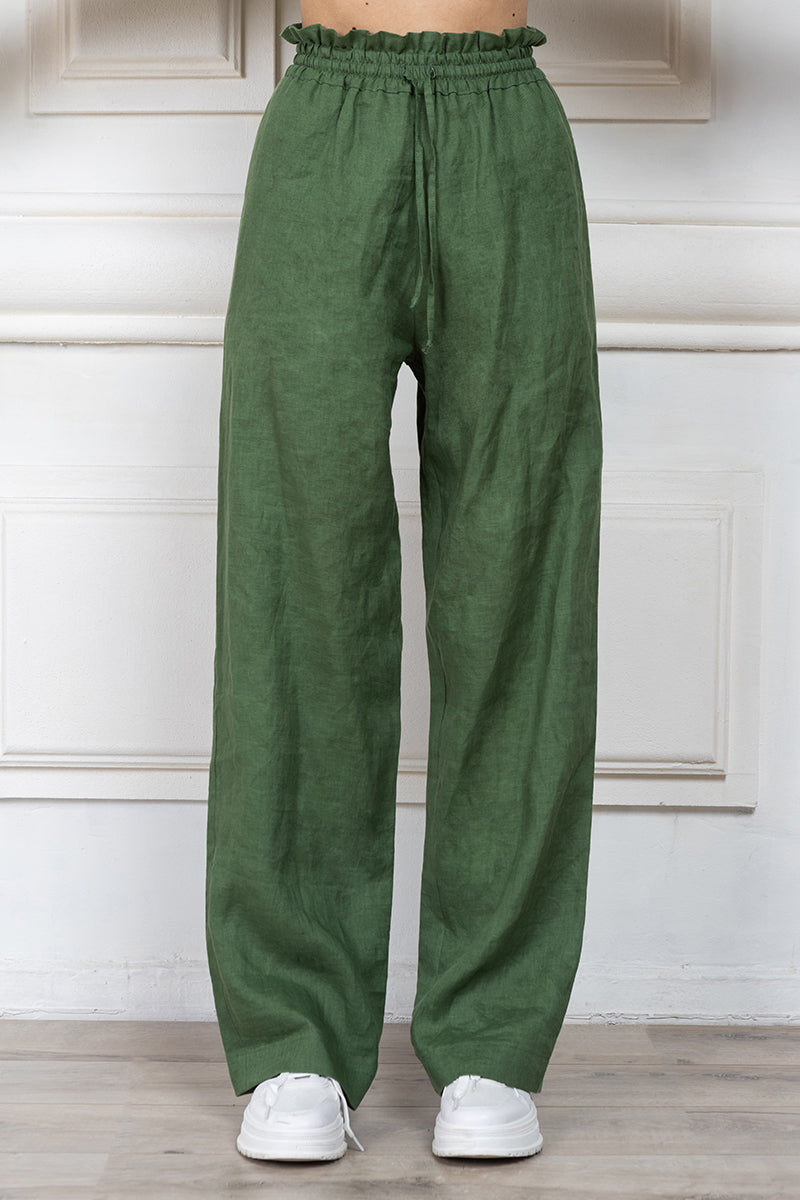 Long linen pants in green