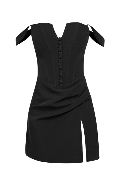 Mini draped corset dress in black