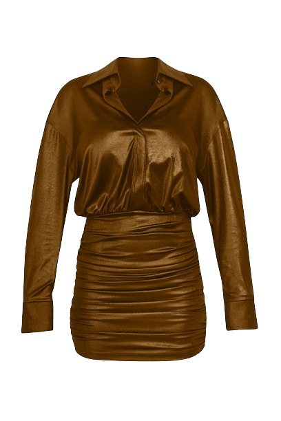 Draped Mini Shirt Dress in brown
