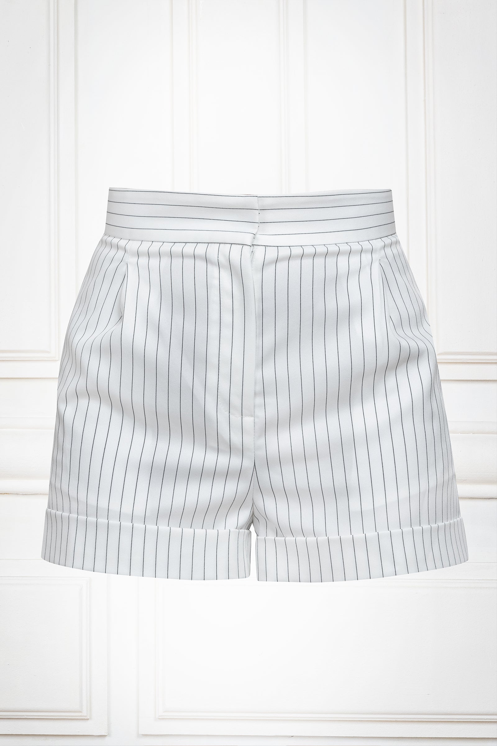 Pinstripe shorts with cuffed hem