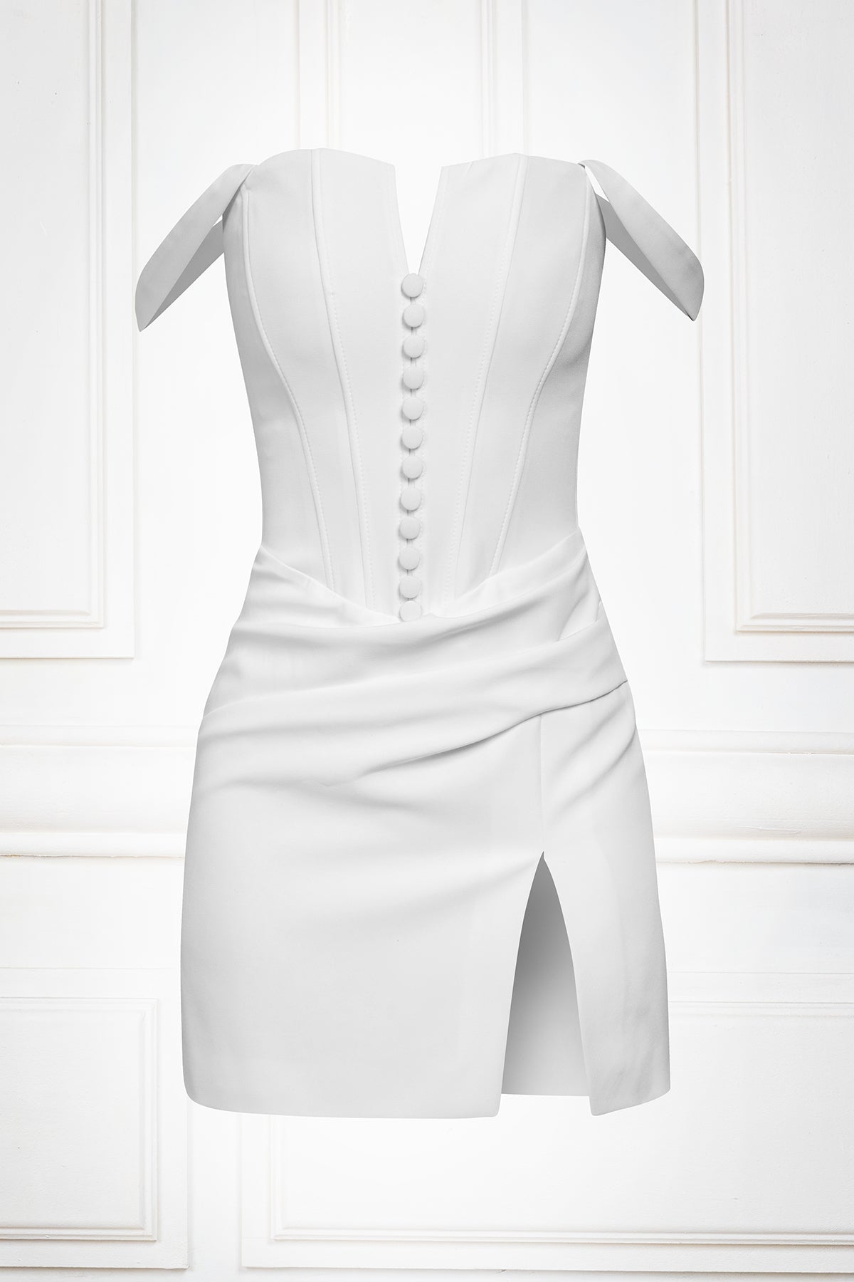 Mini draped corset dress in white