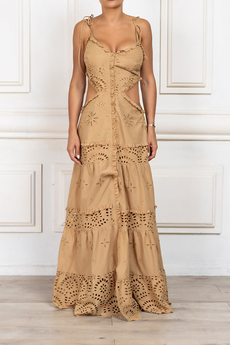EMBROIDERED CUT OUT Maxi Dress in Beige EMBROIDERED CUT OUT Maxi Dress in Beige