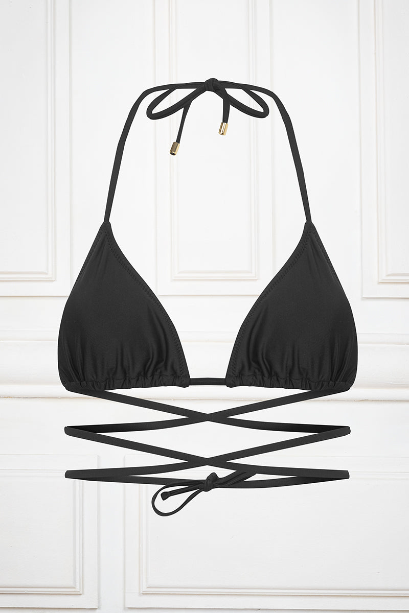 Wraparound Triangle Bikini Top in black