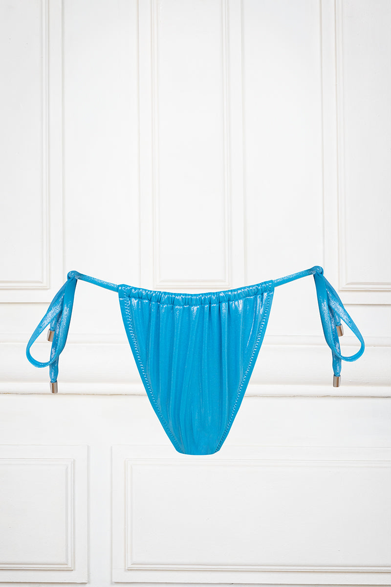 Tie Side Bikini Bottoms In Blue Metallic