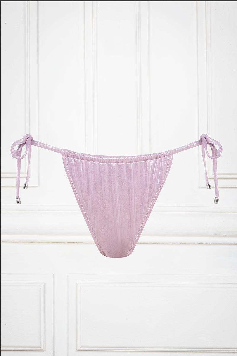 Tie Side Bikini Bottoms In Pink Metallic