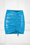 Ruched mini beach skirt in Blue Metallic