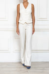 Straight leg back slit trousers in white