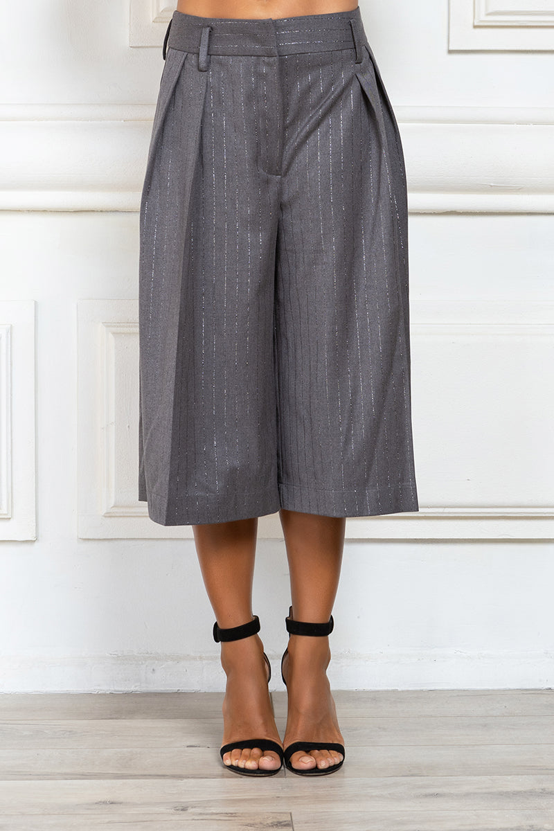 Pinstripe Wide Leg Cropped Trousers