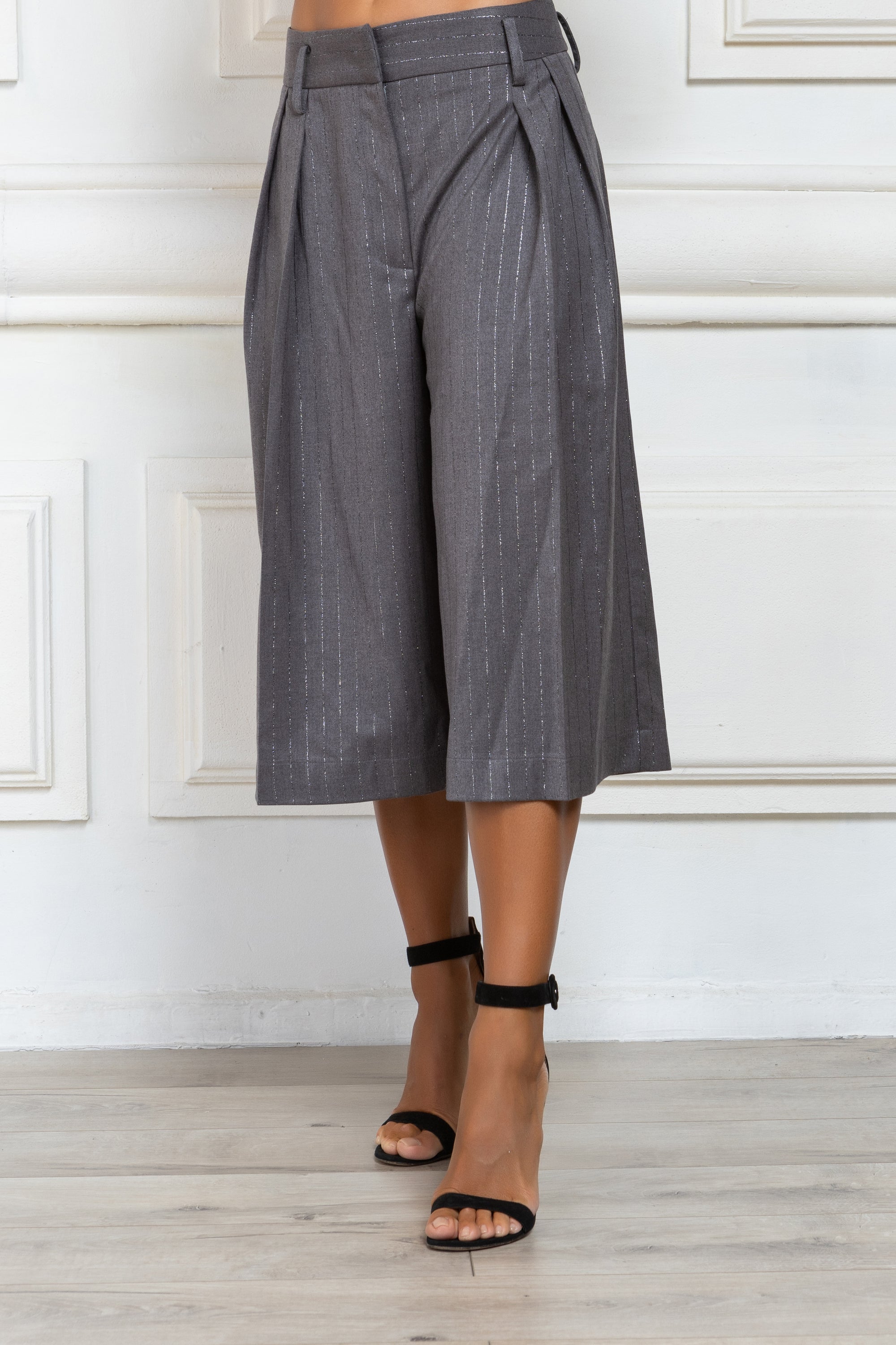 Pinstripe Wide Leg Cropped Trousers