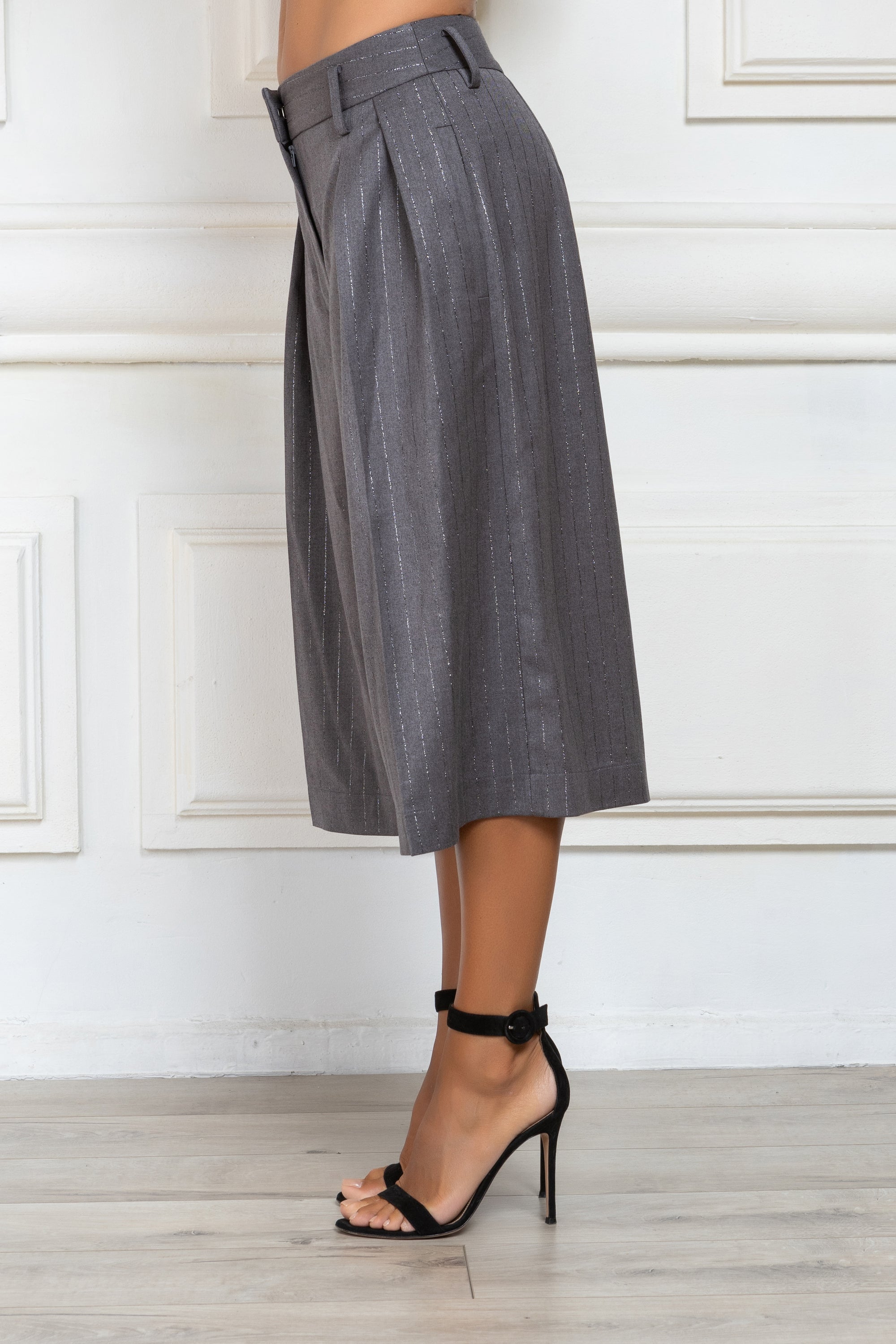 Pinstripe Wide Leg Cropped Trousers