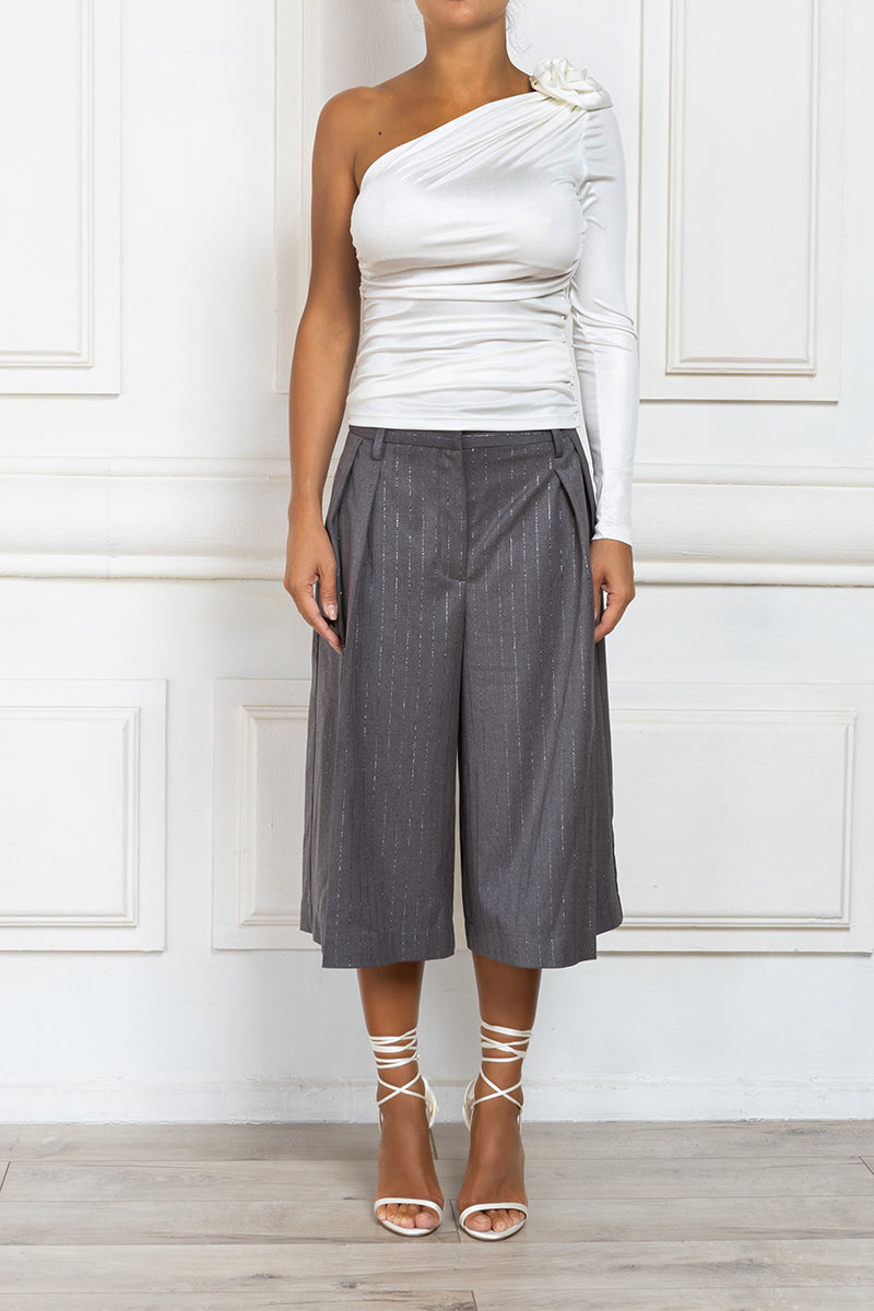 Pinstripe Wide Leg Cropped Trousers