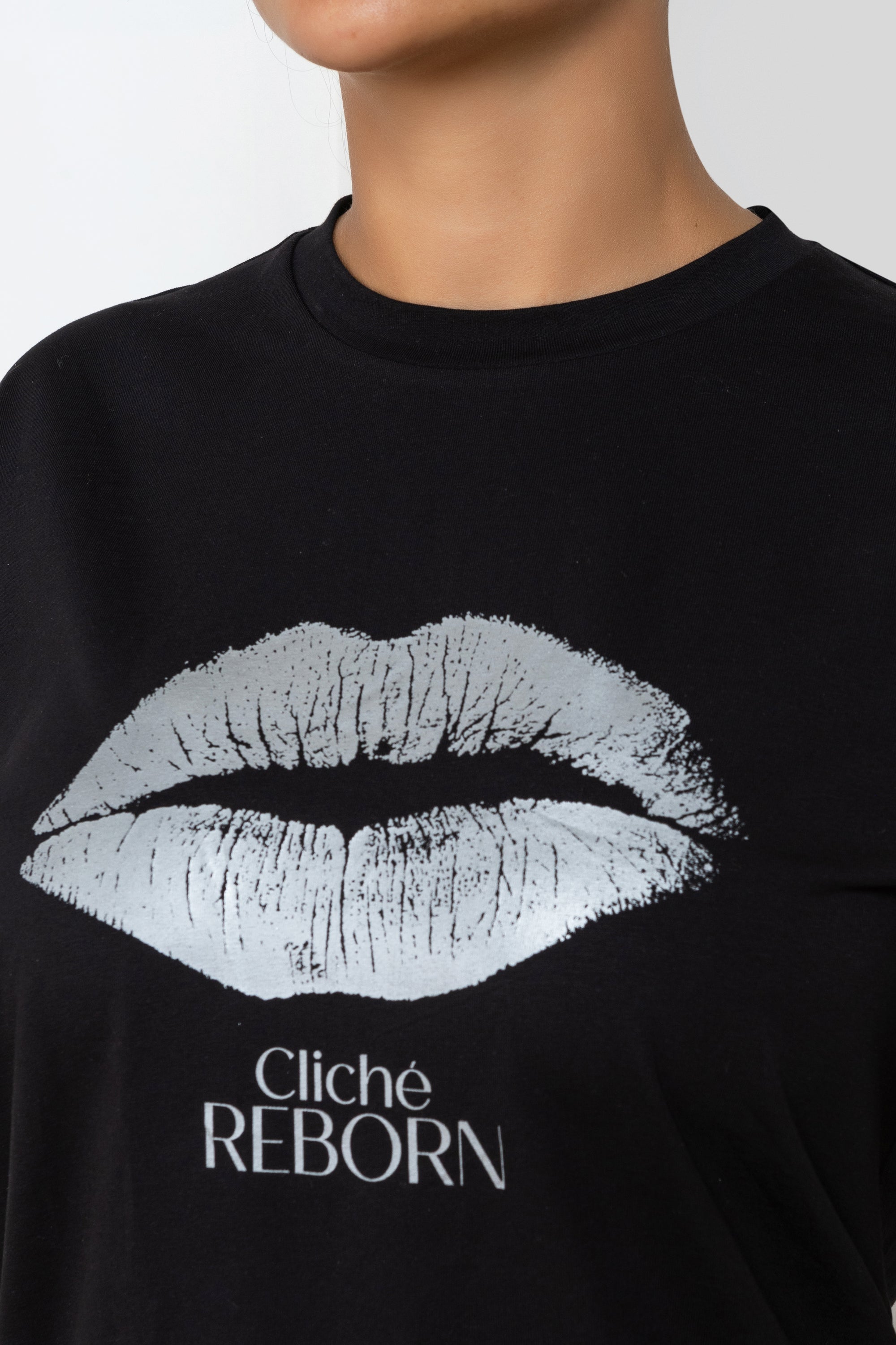 Black Printed Cotton T-shirt KISS