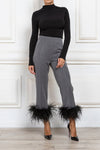 Feather Trim Cropped Trousers