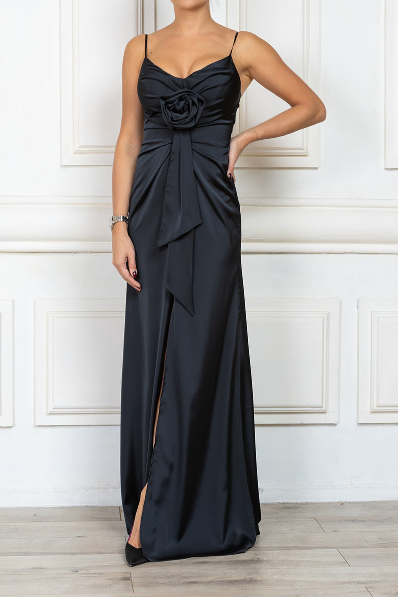floral appliqu satin maxi dress Pink Floral Appliqu Strapless Two Piece Satin Mermaid Maxi Dress Pink / 6