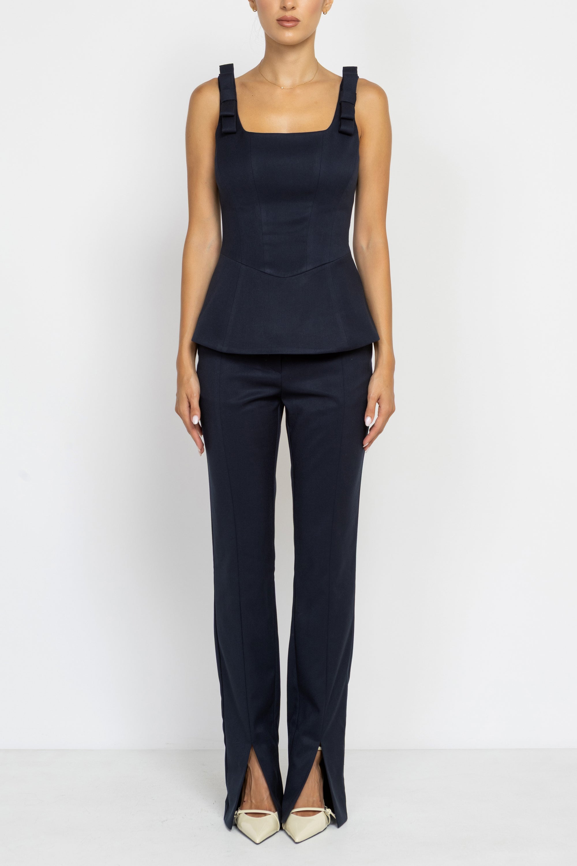 Slit Front Cigarette Pant In Navy blue