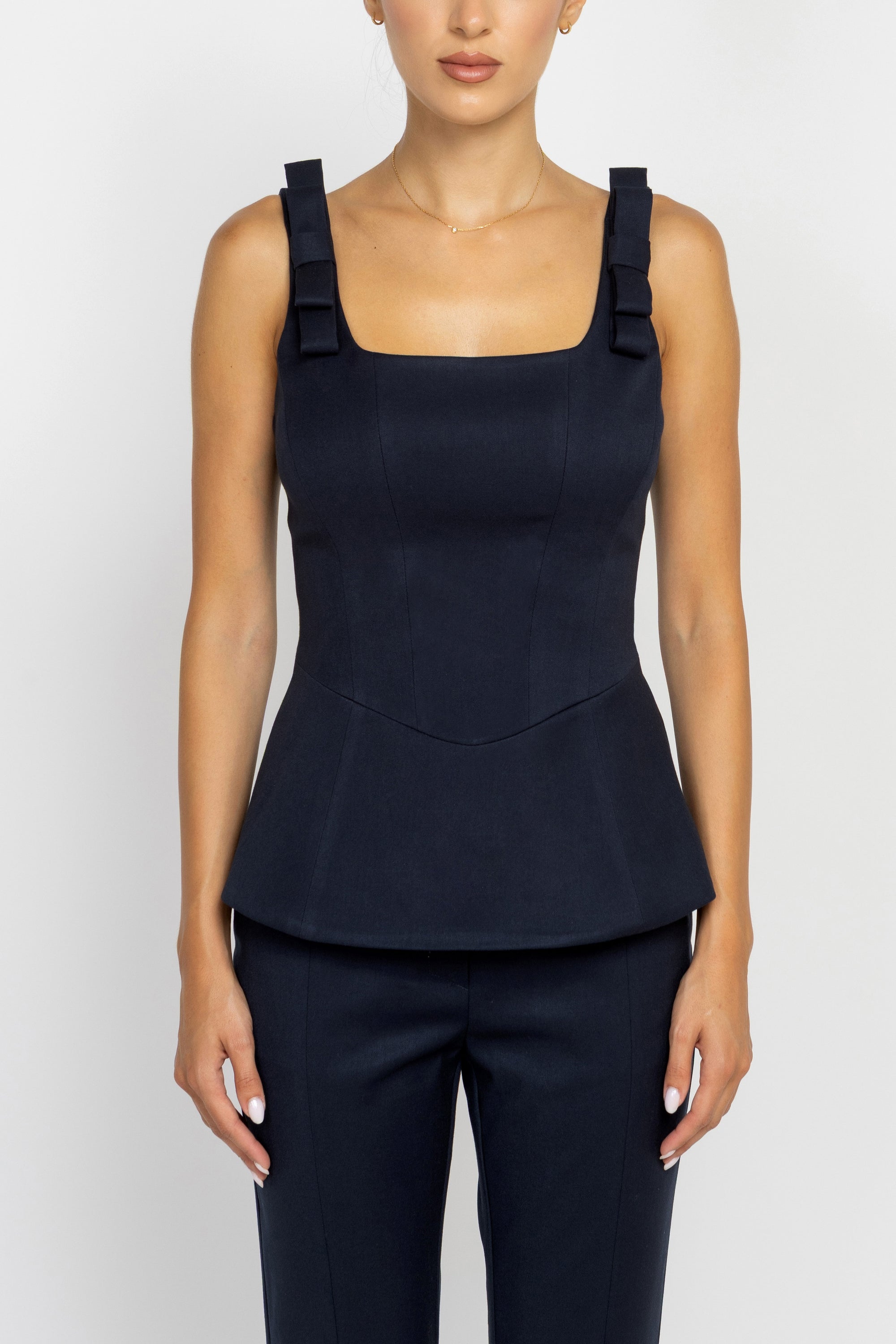 Square Neck Bow Detail Peplum Top