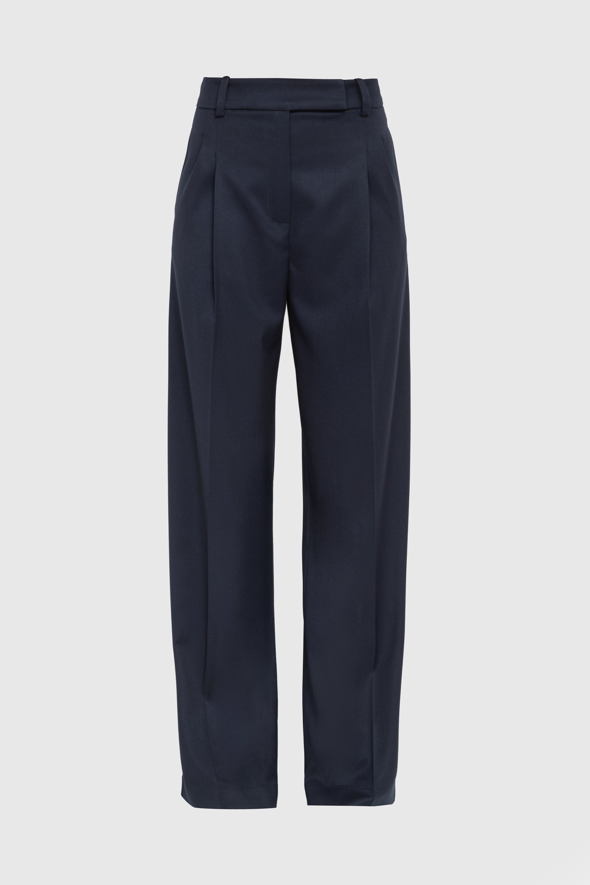 High Rise Wide Leg Viscose Pants in Navy Blue