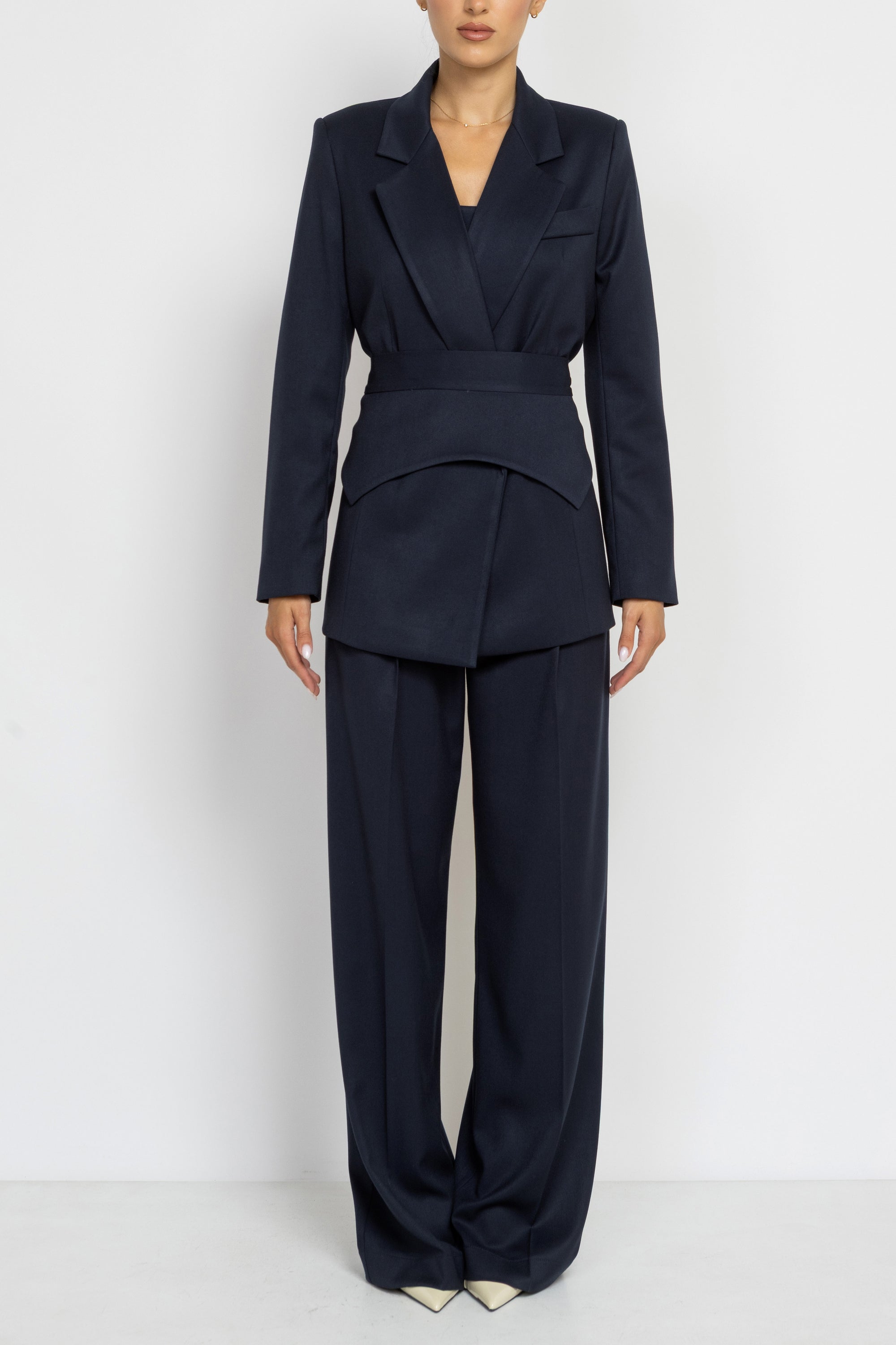 Belted Blazer in Navy Blue
