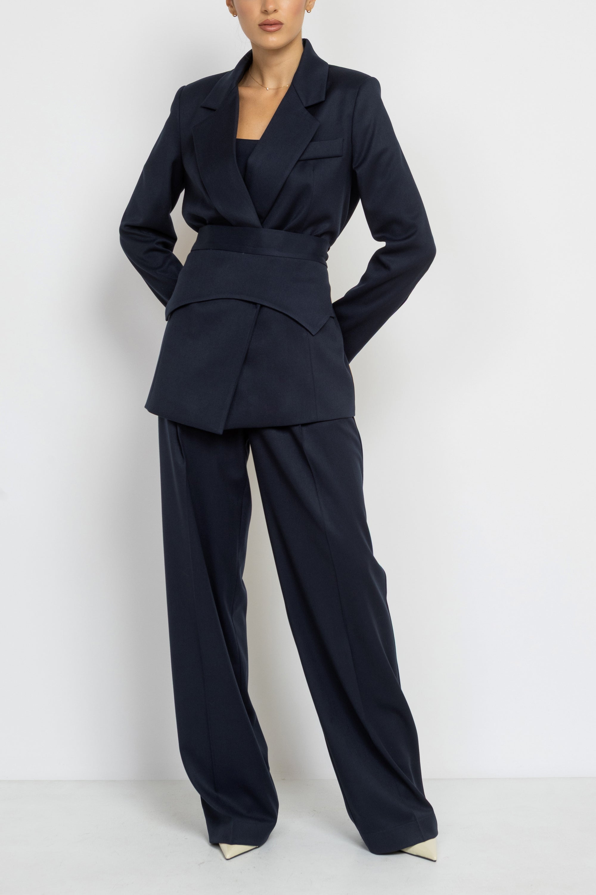 Belted Blazer in Navy Blue