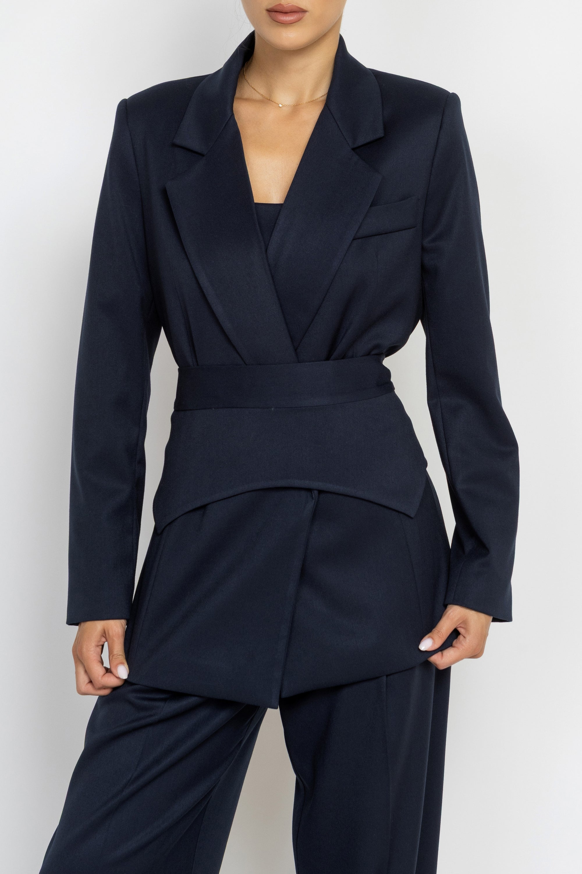 Belted Blazer in Navy Blue