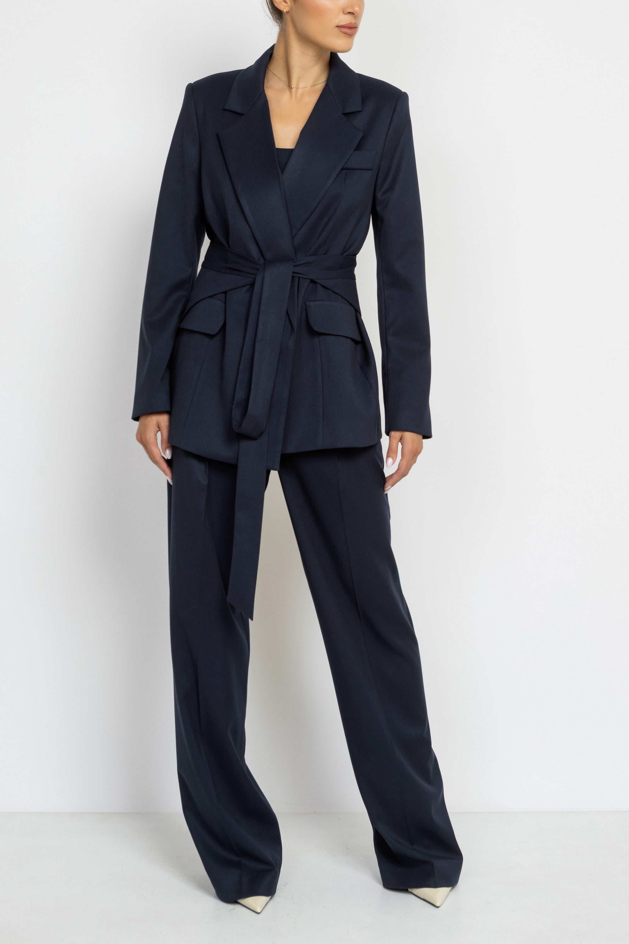 Belted Blazer in Navy Blue