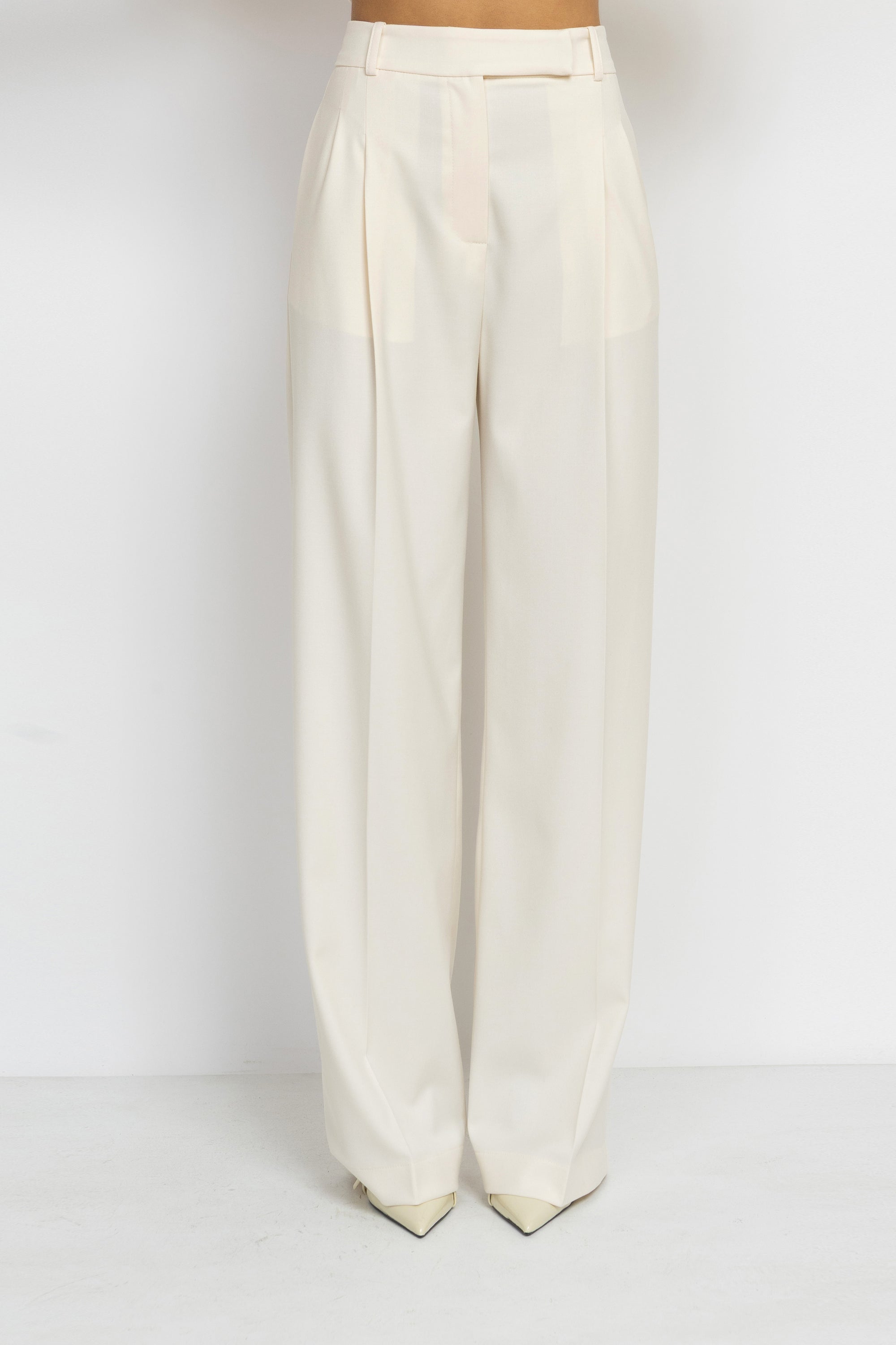 High Rise Wide Leg Viscose Pants in White
