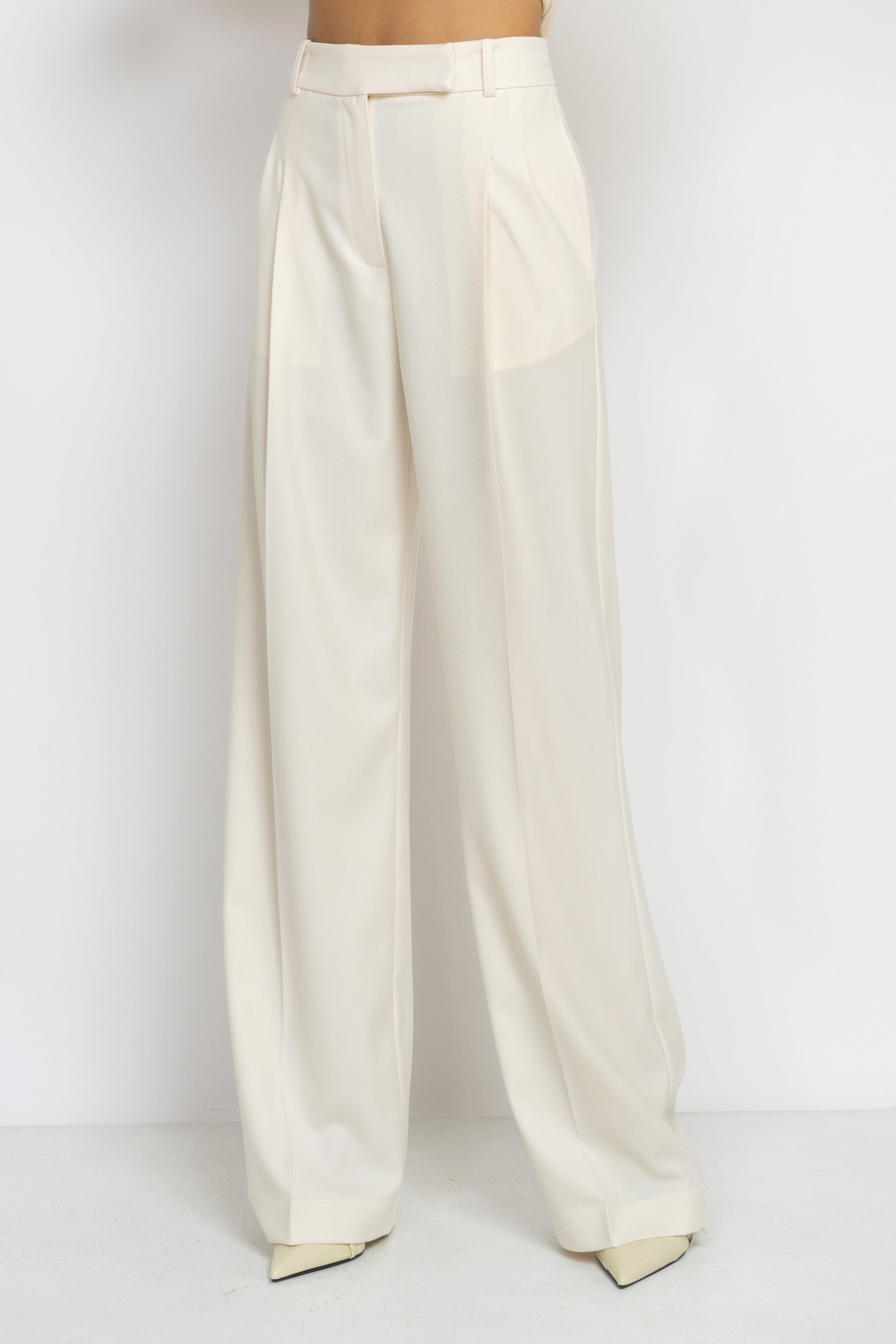 High Rise Wide Leg Viscose Pants in White