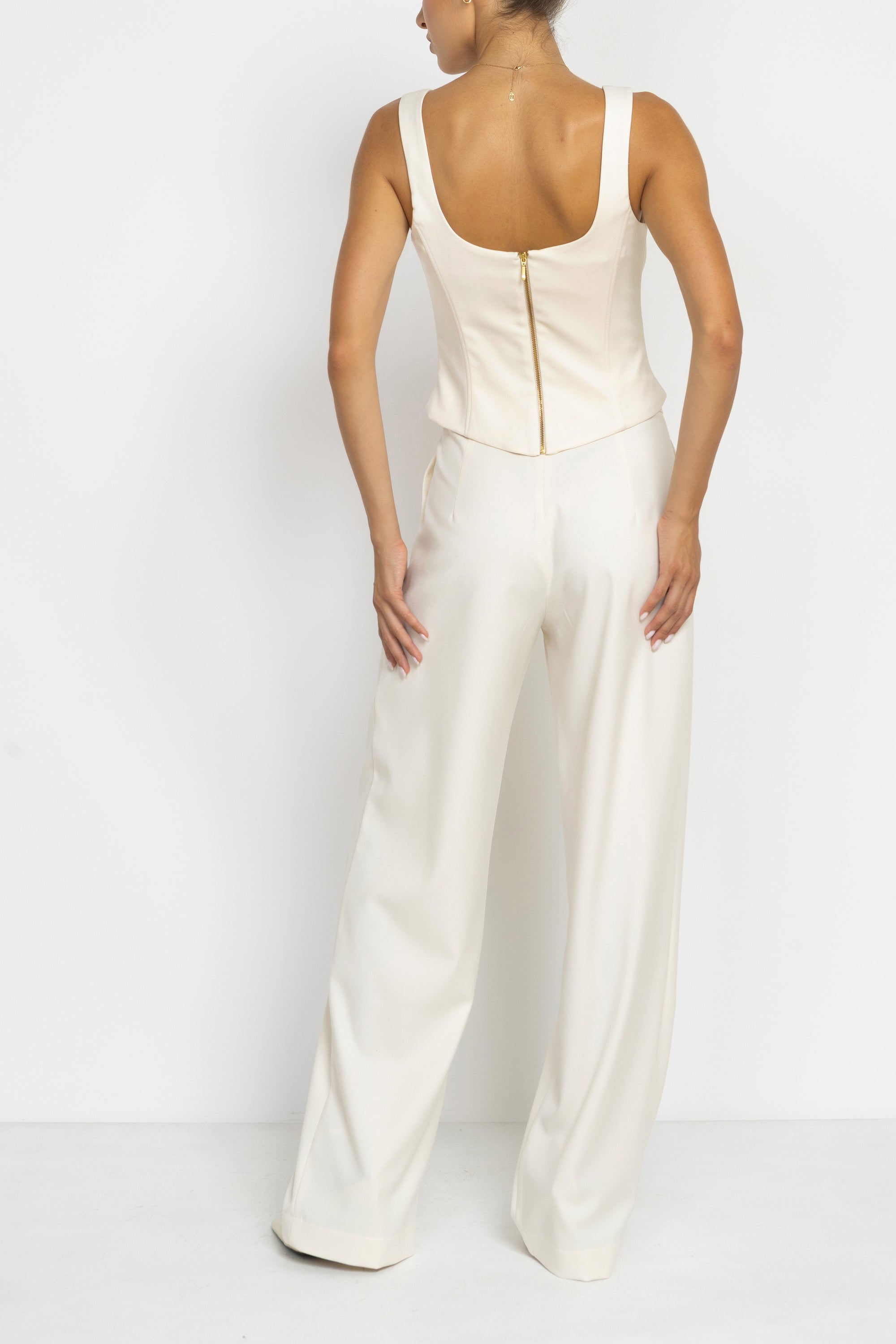 High Rise Wide Leg Viscose Pants in White