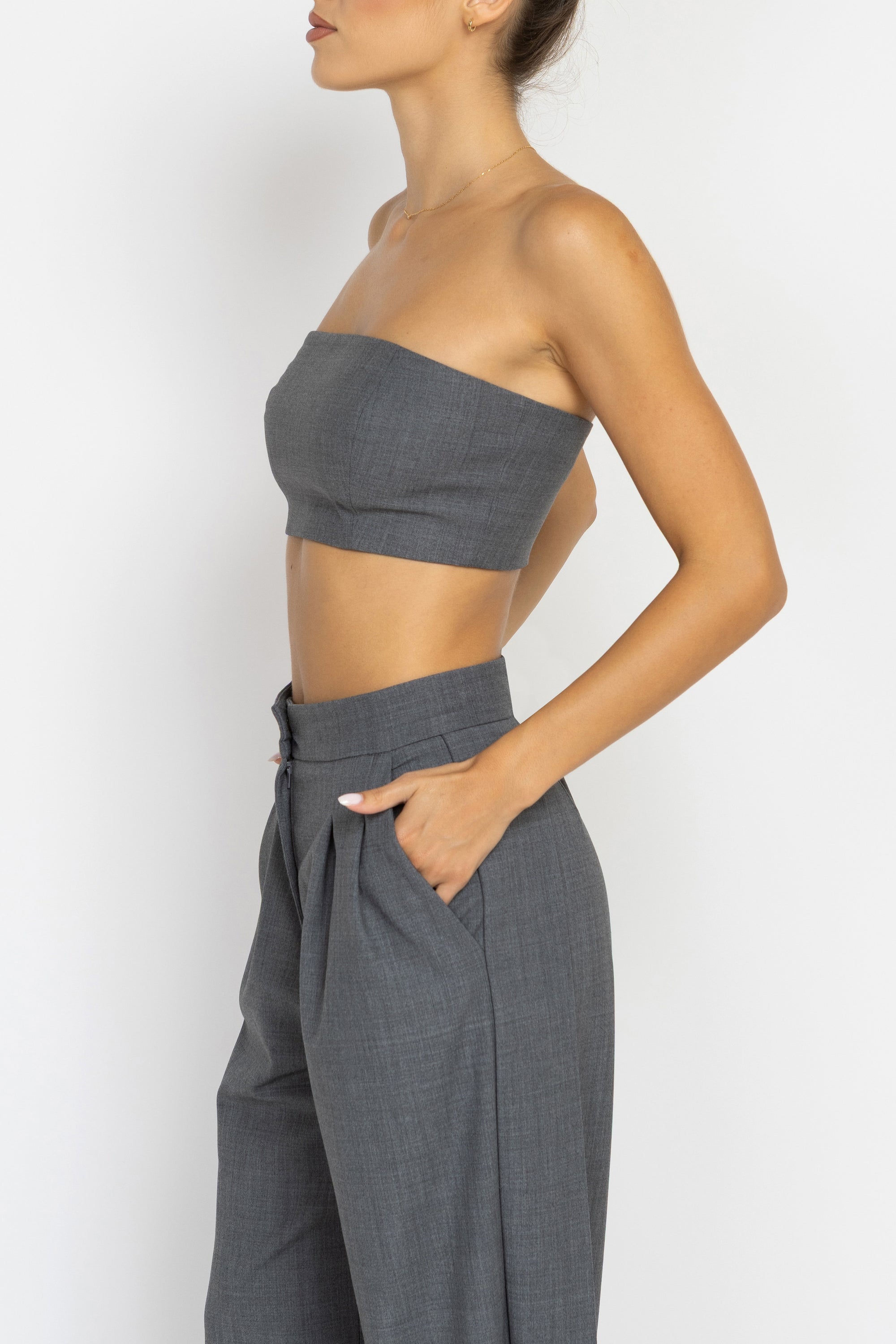 Grey Crop Top in Wool Blend