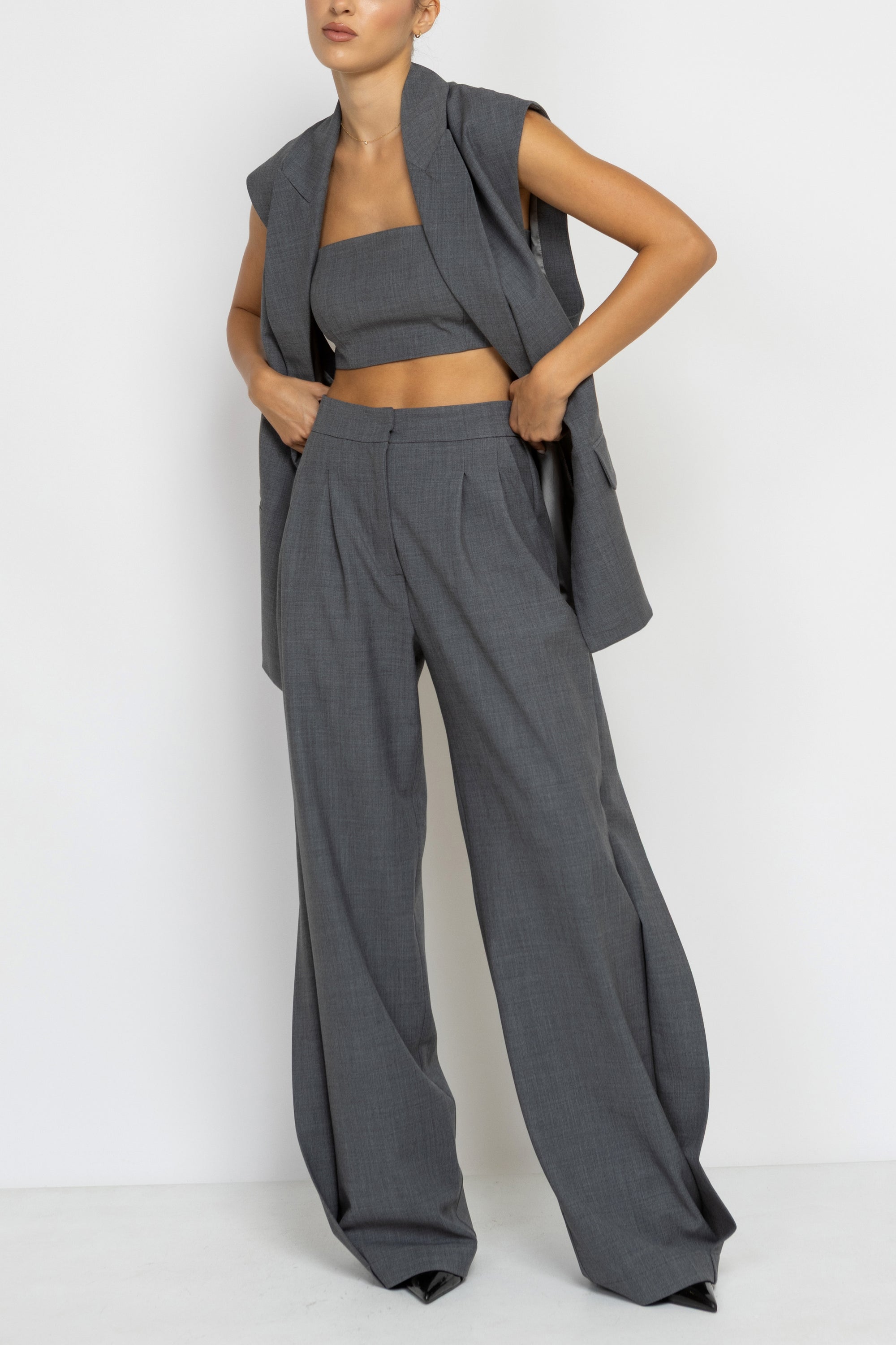 Grey Crop Top in Wool Blend