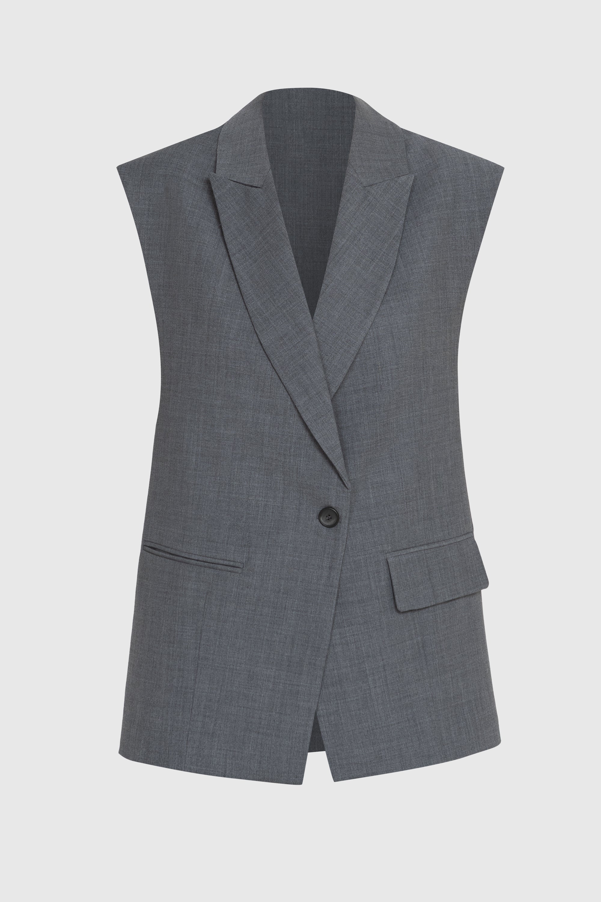 Tailored Grey Wool Longline Sleeveless Blazer