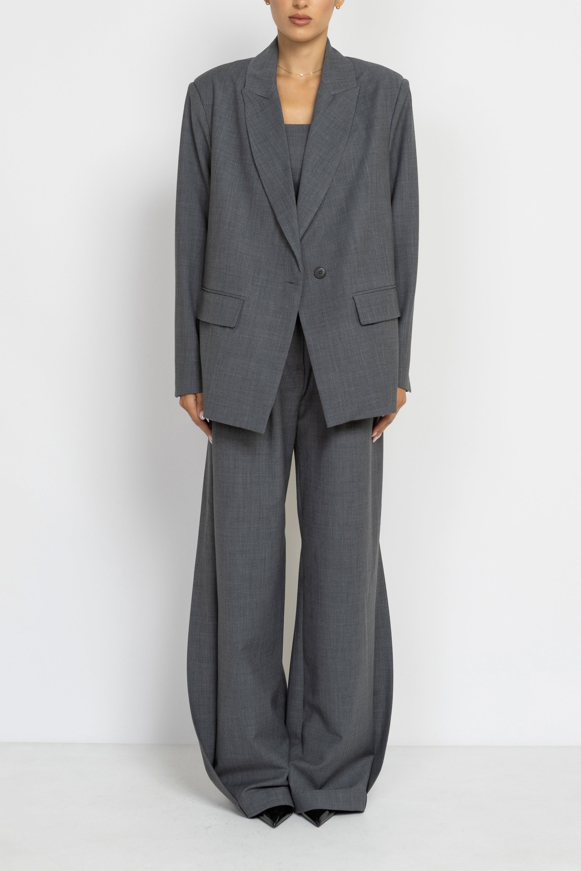 Tailored Grey Wool Longline Blazer