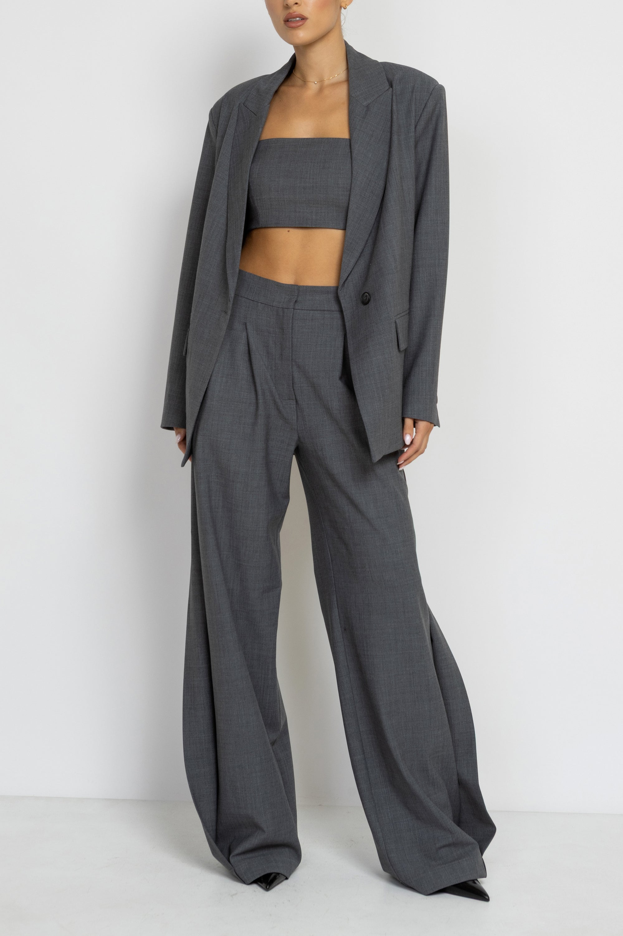 Tailored Grey Wool Longline Blazer