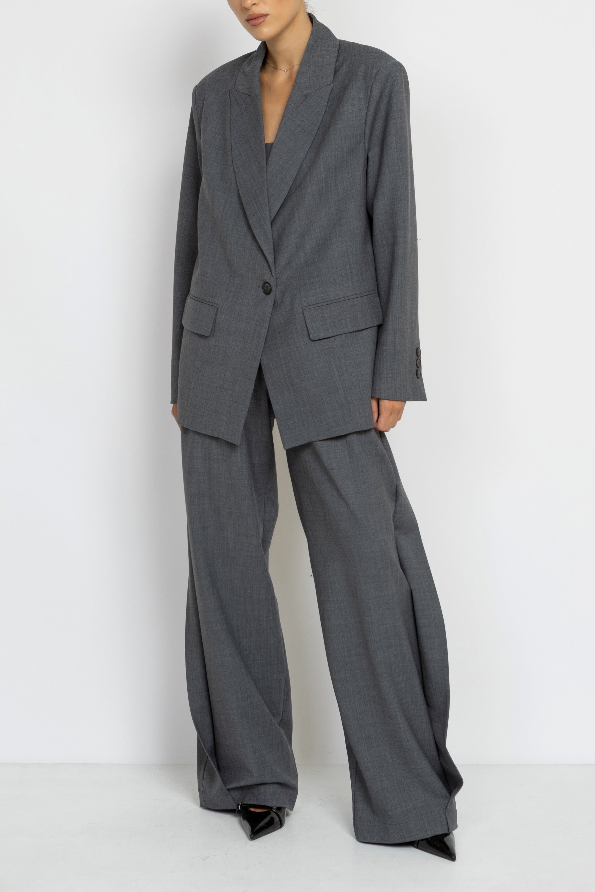 Tailored Grey Wool Longline Blazer